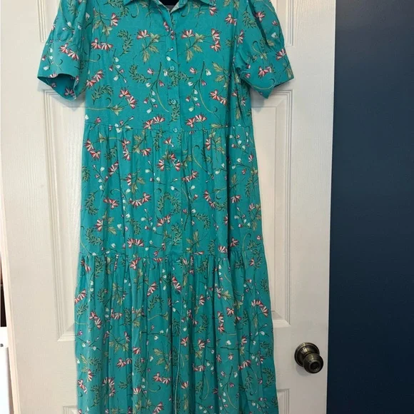 Crown & Ivy Teal Floral Midi Dress new with tag - Picture 3 of 4
